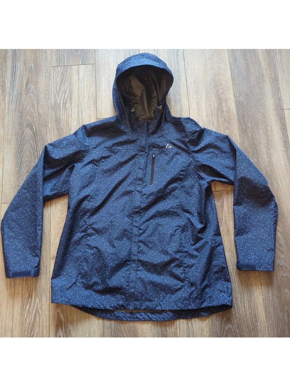 Paradox Full Zip Hooded Water Resistant Navy Patterned Windbreaker Mens SZ XL